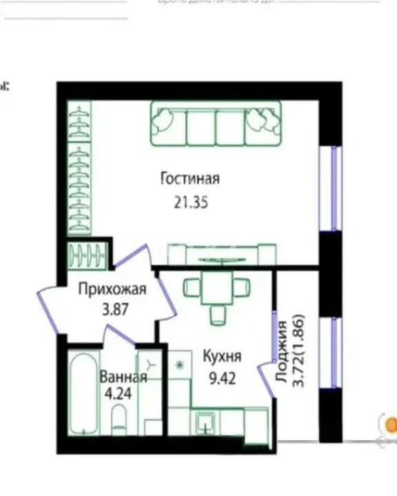 Продажа 1-комнатной квартиры, 40.7 м² в Астане