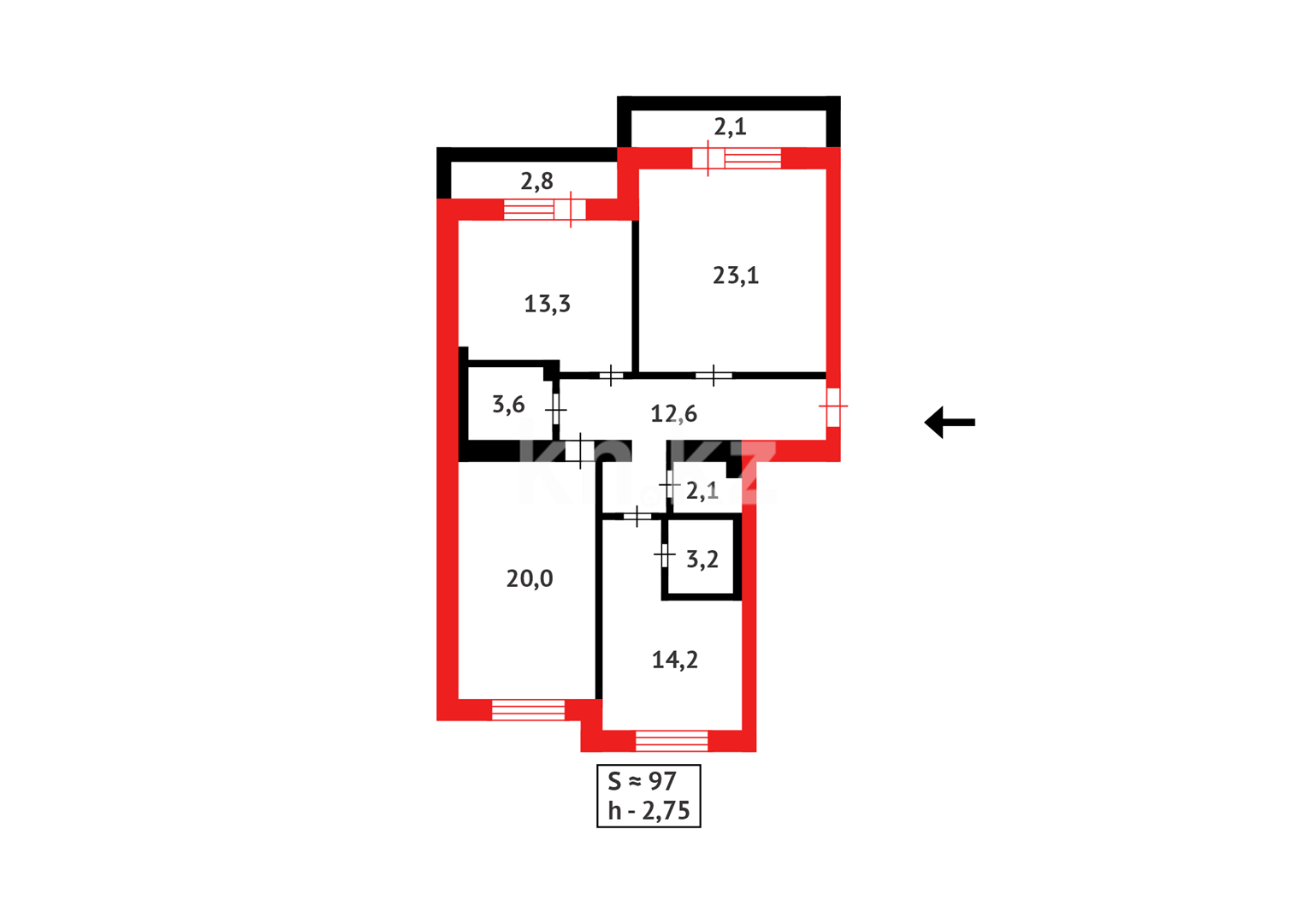 Продажа 3-комнатной квартиры, 97.9 м², пр. Момышулы в Астане - фото 17