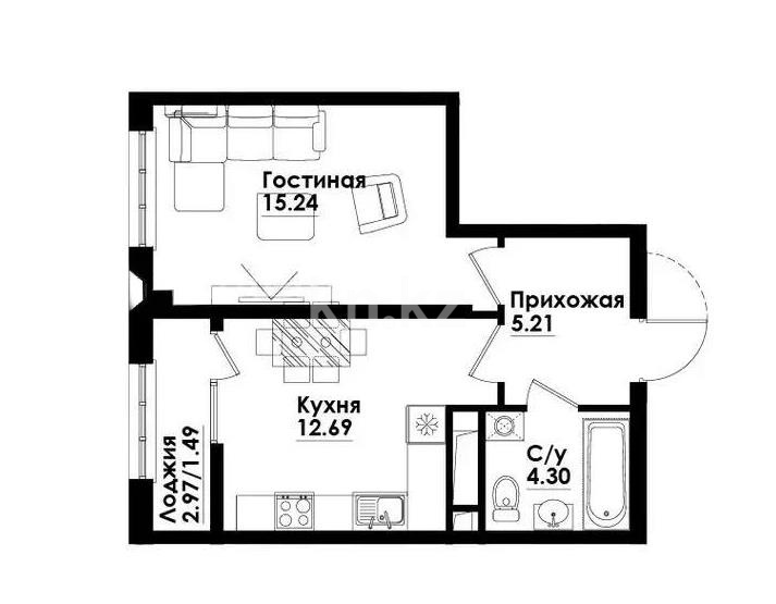Продажа 1-комнатной квартиры, 38.93 м² в Алматы