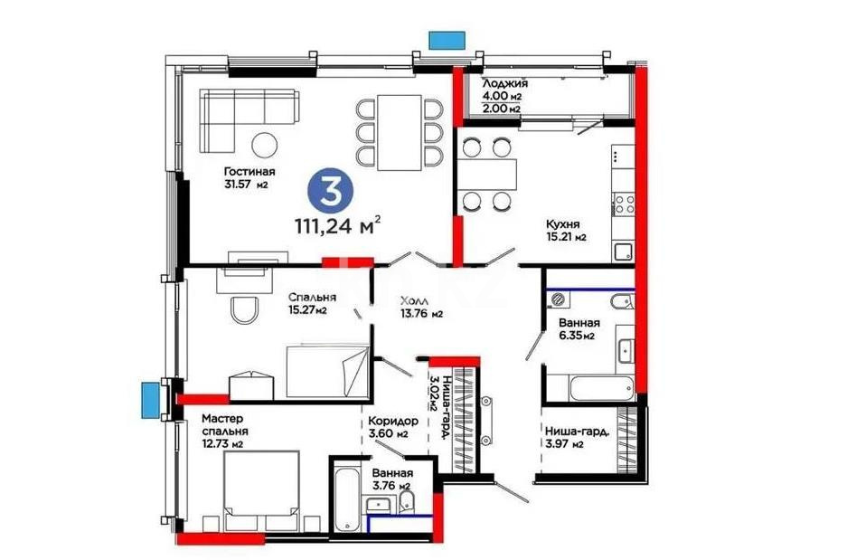 Продажа 3-комнатной квартиры, 112 м² в Астане - фото 6