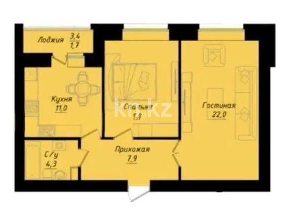 Продажа 2-комнатной квартиры, 61.4 м², ул. Толе би, дом  1 стр в Астане