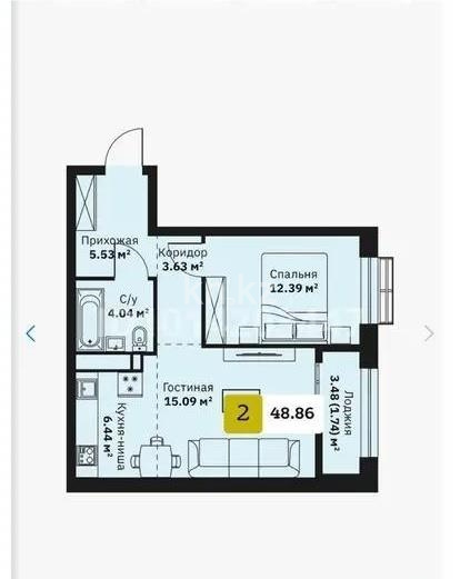 Продажа 2-комнатной квартиры, 48.86 м² в Алматы