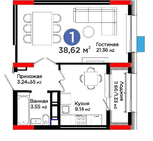 Продажа 1-комнатной квартиры, 39 м² в Астане