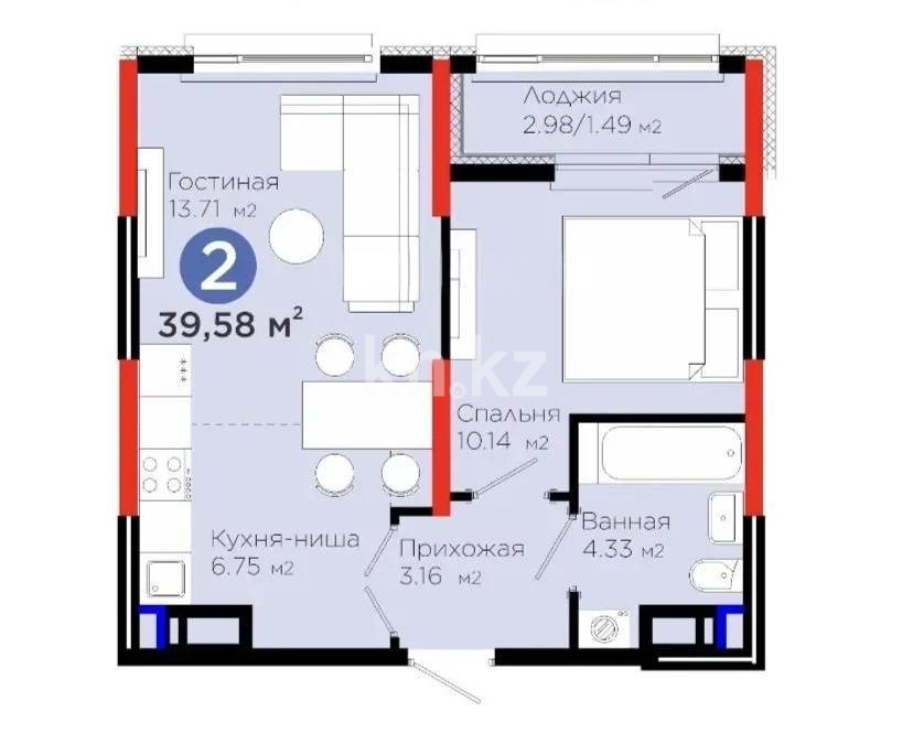 Продажа 2-комнатной квартиры, 39 м² в Астане