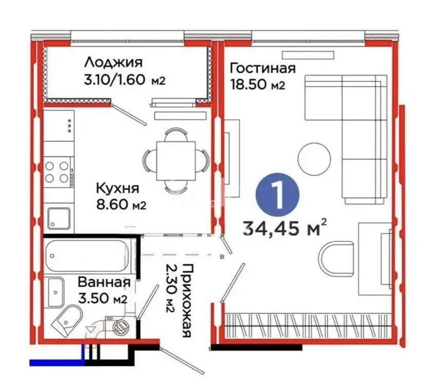 Продажа 1-комнатной квартиры, 34.45 м² в Астане - фото 3