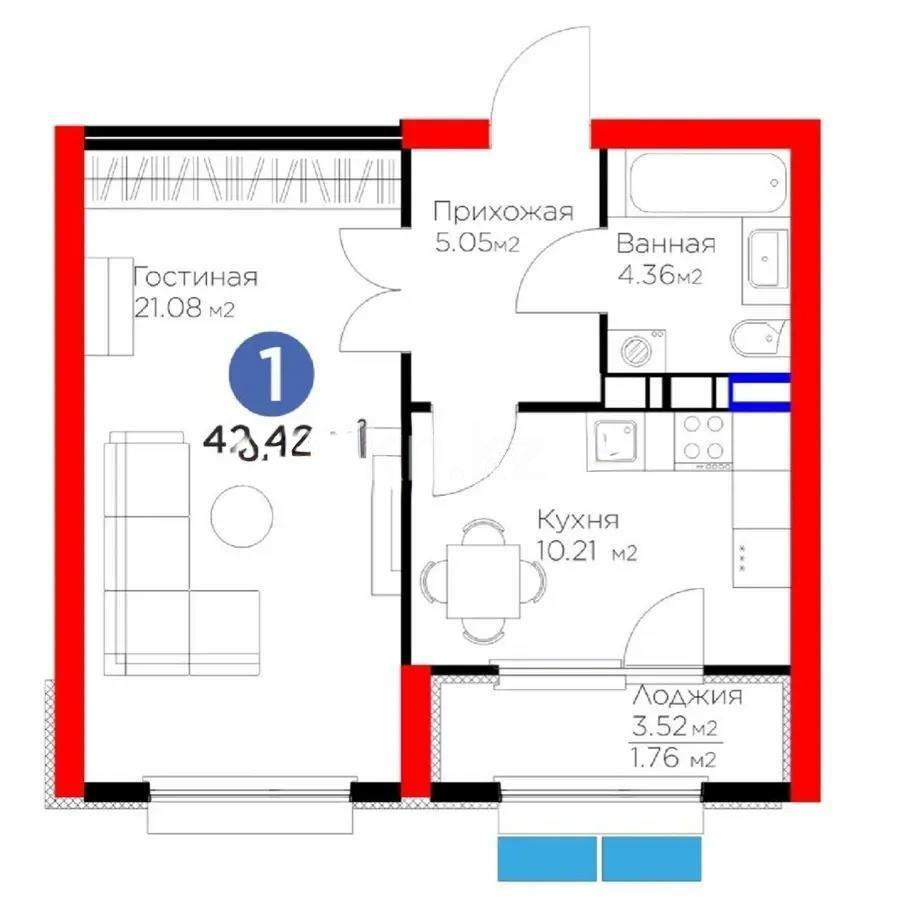 Продажа 1-комнатной квартиры, 42.46 м², мкр-н Гажайып, дом  5/2 в Алматы - фото 5