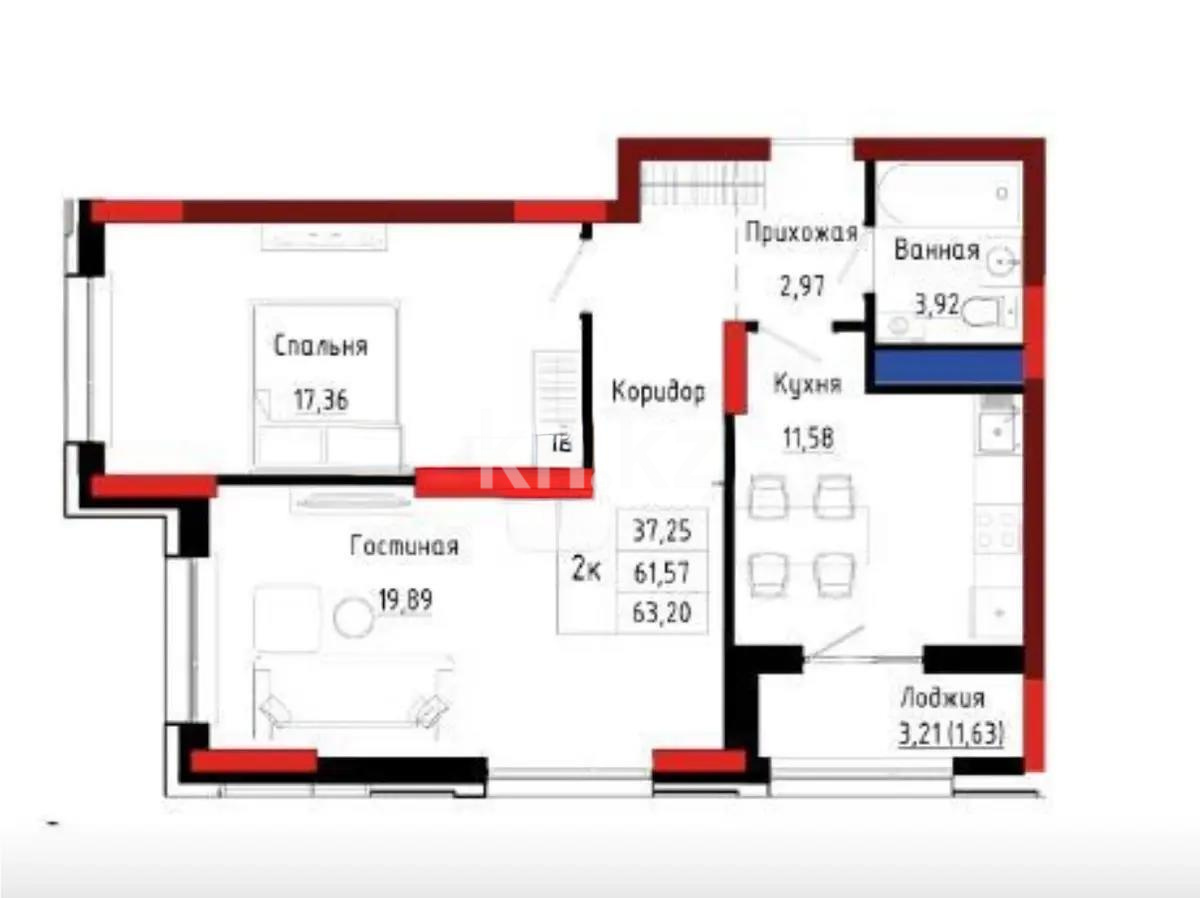 Продажа 2-комнатной квартиры, 63.2 м², пр. Улы Дала, дом  28 стр в Астане