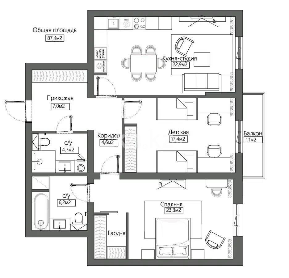 Продажа 3-комнатной квартиры, 87 м² в Алматы