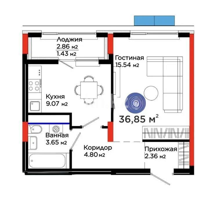 Продажа 1-комнатной квартиры, 37 м² в Астане