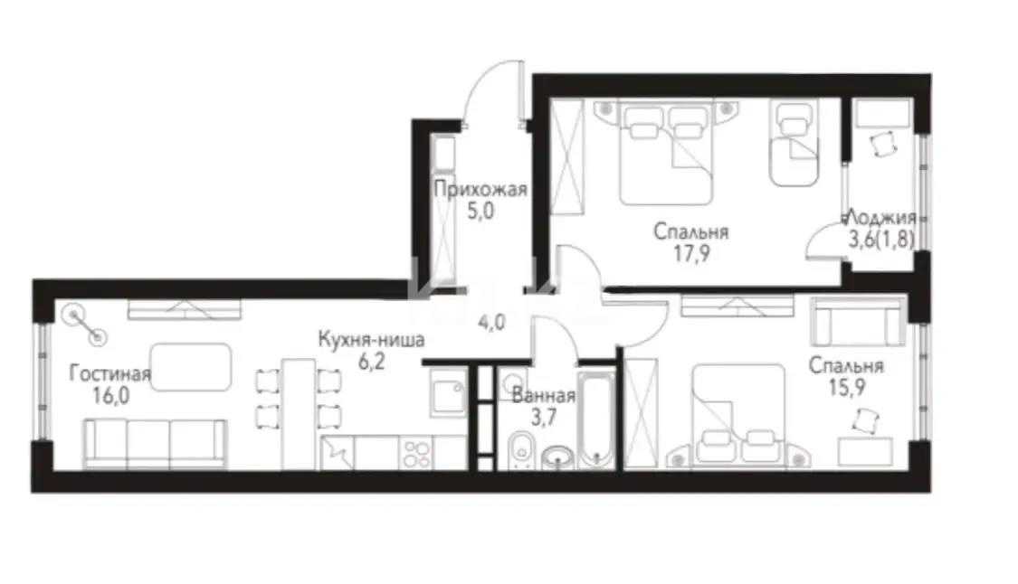 Продажа 3-комнатной квартиры, 72 м², ул. Рыскулова, дом  2б/1 в Алматы