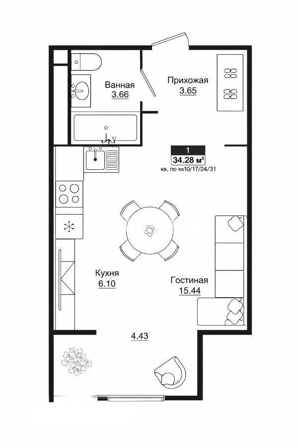 Продажа 1-комнатной квартиры, 34.28 м² в Алматы