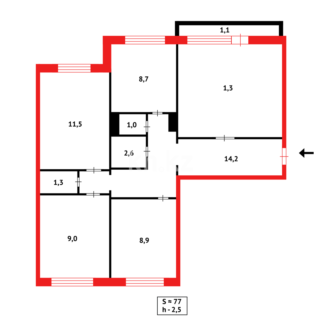 Продажа 4-комнатной квартиры, 76 м², ул. Карла Маркса, дом  7 в Караганде - фото 18