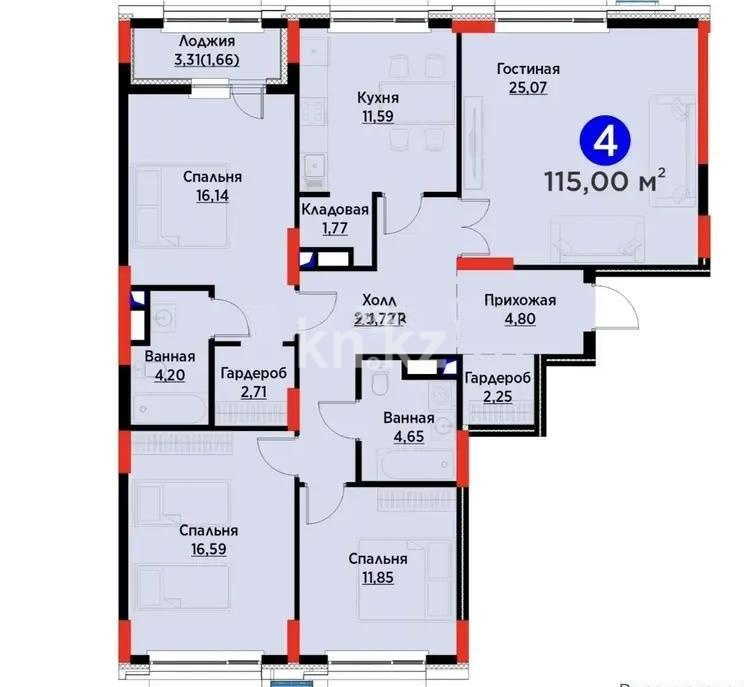 Продажа 4-комнатной квартиры, 116 м², ул. Нурмагамбетова, дом  17 стр в Астане - фото 3