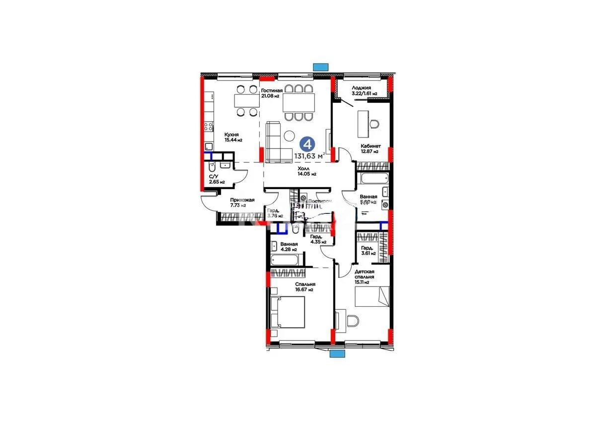 Продажа 4-комнатной квартиры, 131.63 м² в Астане