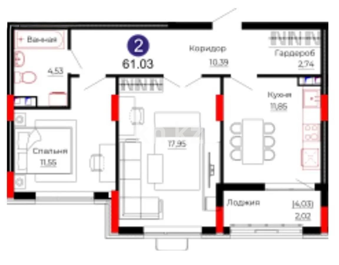 Продажа 2-комнатной квартиры, 61 м² в Астане