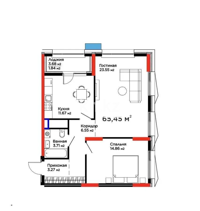 Продажа 2-комнатной квартиры, 66 м² в Астане