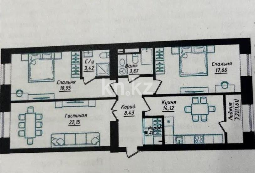 Продажа 3-комнатной квартиры, 92.13 м² в Астане