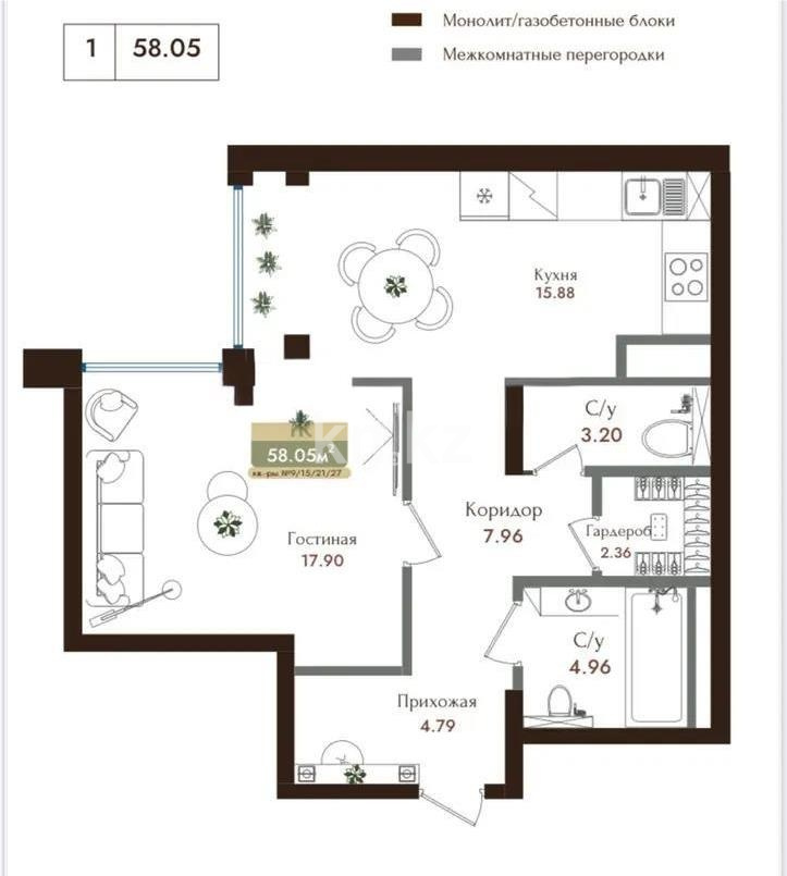 Продажа 2-комнатной квартиры, 60 м² в Алматы