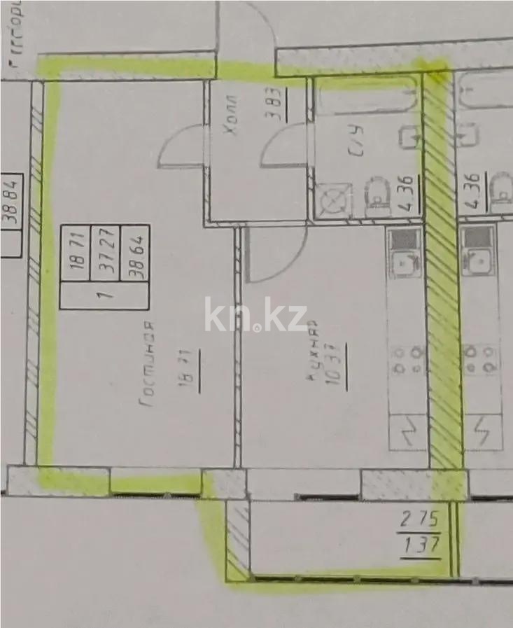 Продажа 1-комнатной квартиры, 38.64 м², ул. Тынышбайулы, дом  6 стр в Астане