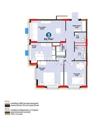 Продажа 3-комнатной квартиры, 83.7 м² в Астане