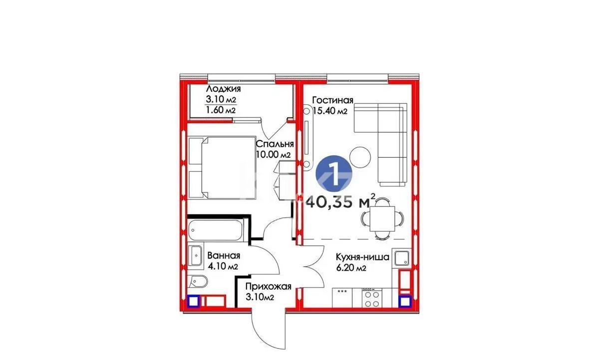 Продажа 2-комнатной квартиры, 40.2 м² в Астане