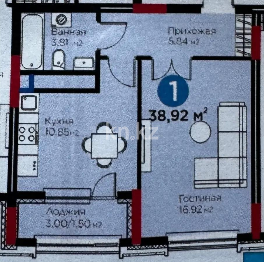 Продажа 1-комнатной квартиры, 38.92 м² в Астане - фото 5