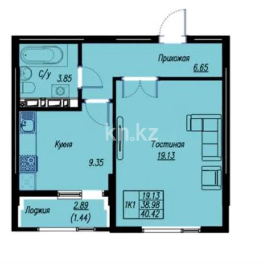 Продажа 1-комнатной квартиры, 40.42 м² в Астане