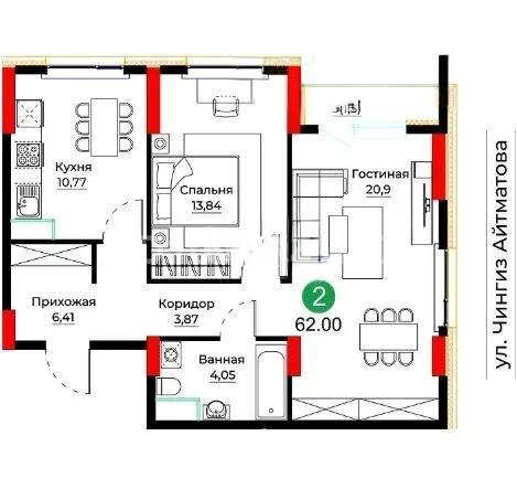 Продажа 2-комнатной квартиры, 62 м², ул. Е-429, дом  26 в Астане