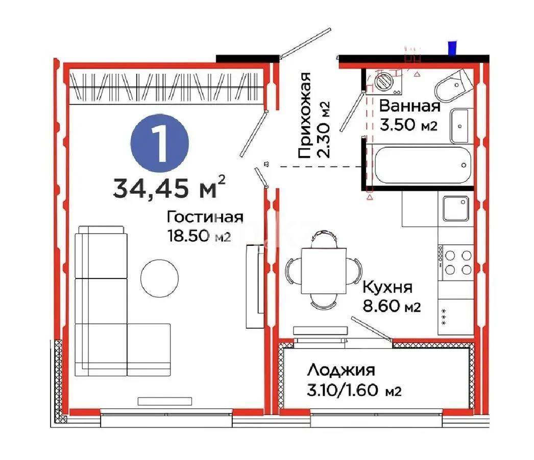 Продажа 1-комнатной квартиры, 34.45 м² в Астане - фото 5