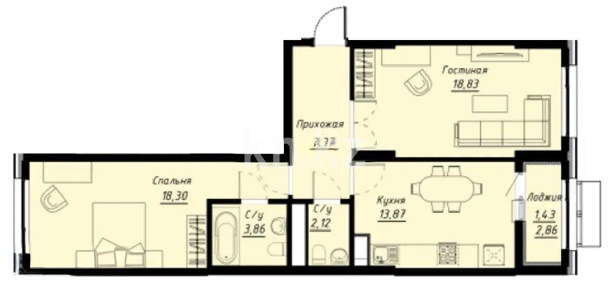 Продажа 2-комнатной квартиры, 67.5 м² в Астане