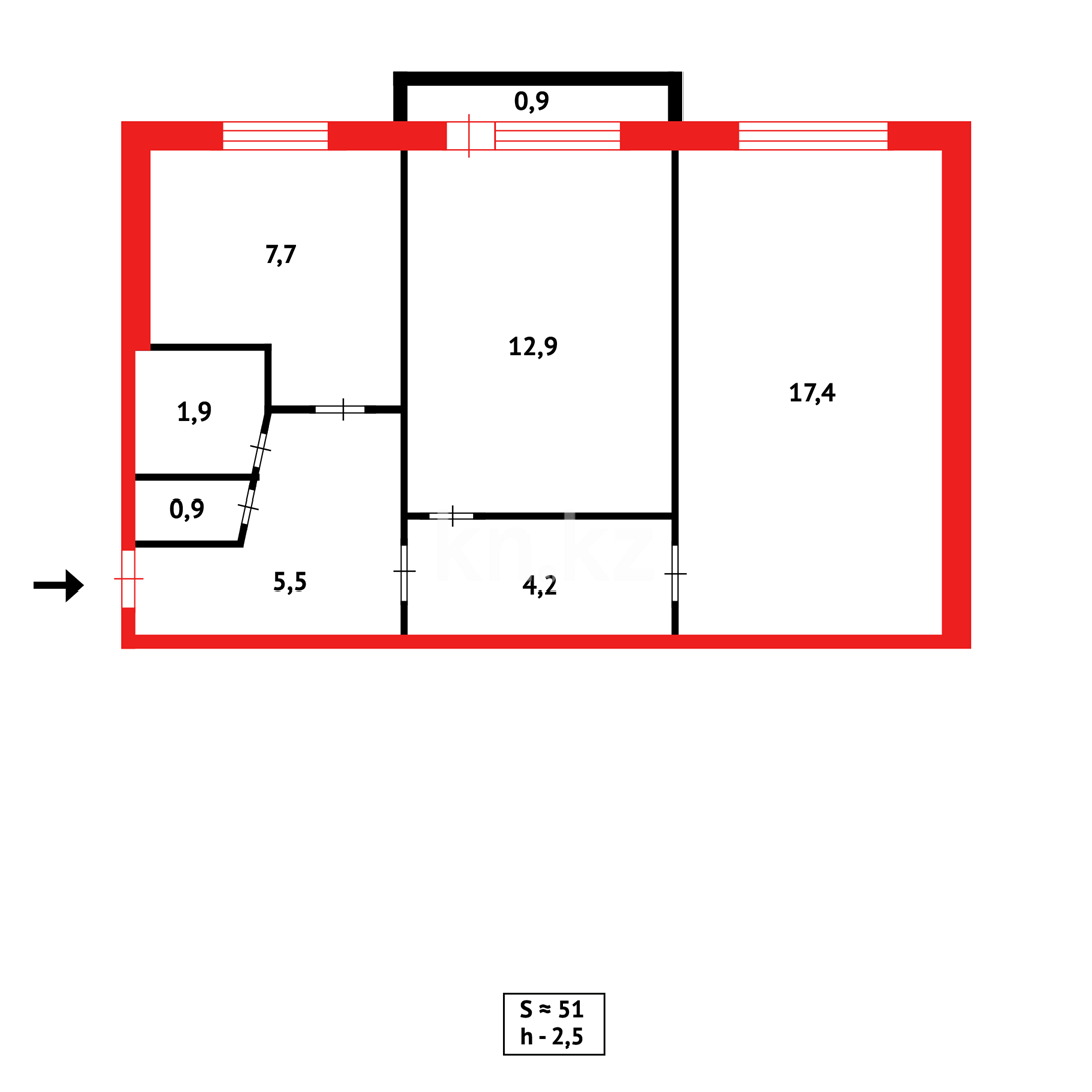 Продажа 2-комнатной квартиры, 51 м², пр. Строителей в Караганде - фото 9