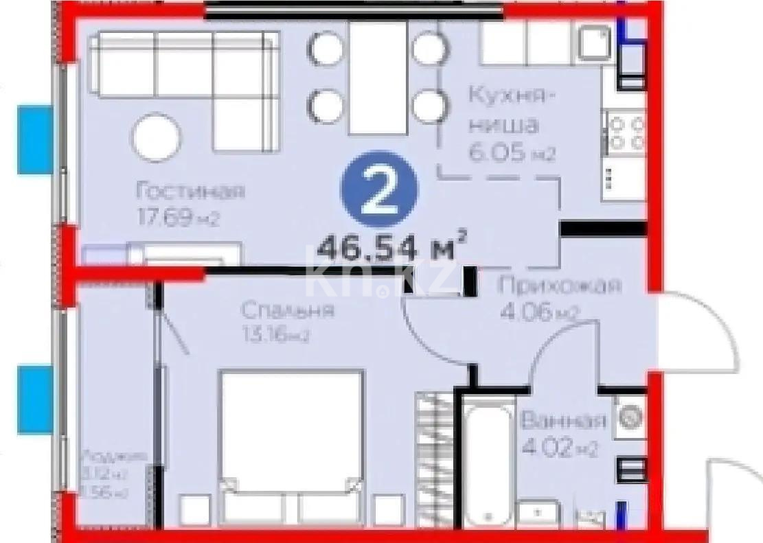 Продажа 2-комнатной квартиры, 46.54 м² в Алматы