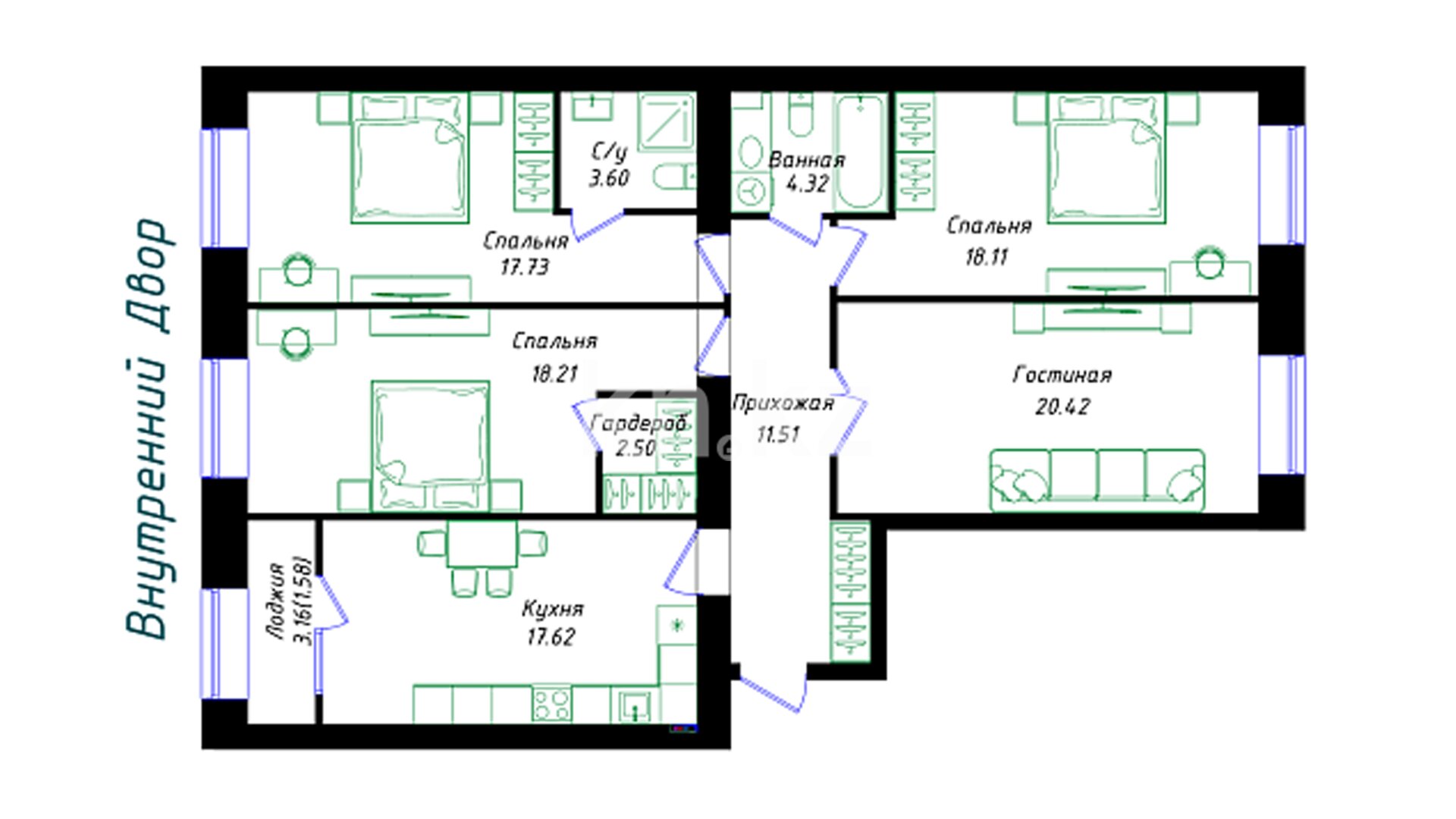 ЖК Qadam, 4-комнатная, цена 60 574 400 ₸, 524 000 ₸&nbsp;/&nbsp;м²