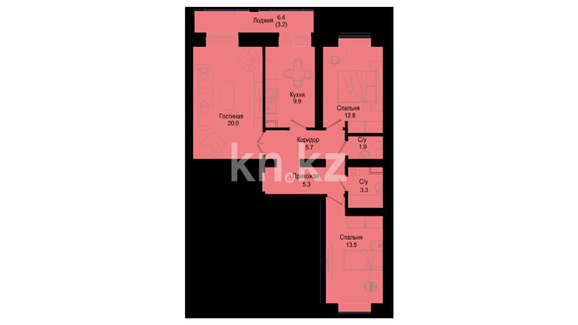 ЖК Galaxy Star, 3-комнатная, цена 38 782 800 ₸, 513 000 ₸&nbsp;/&nbsp;м²