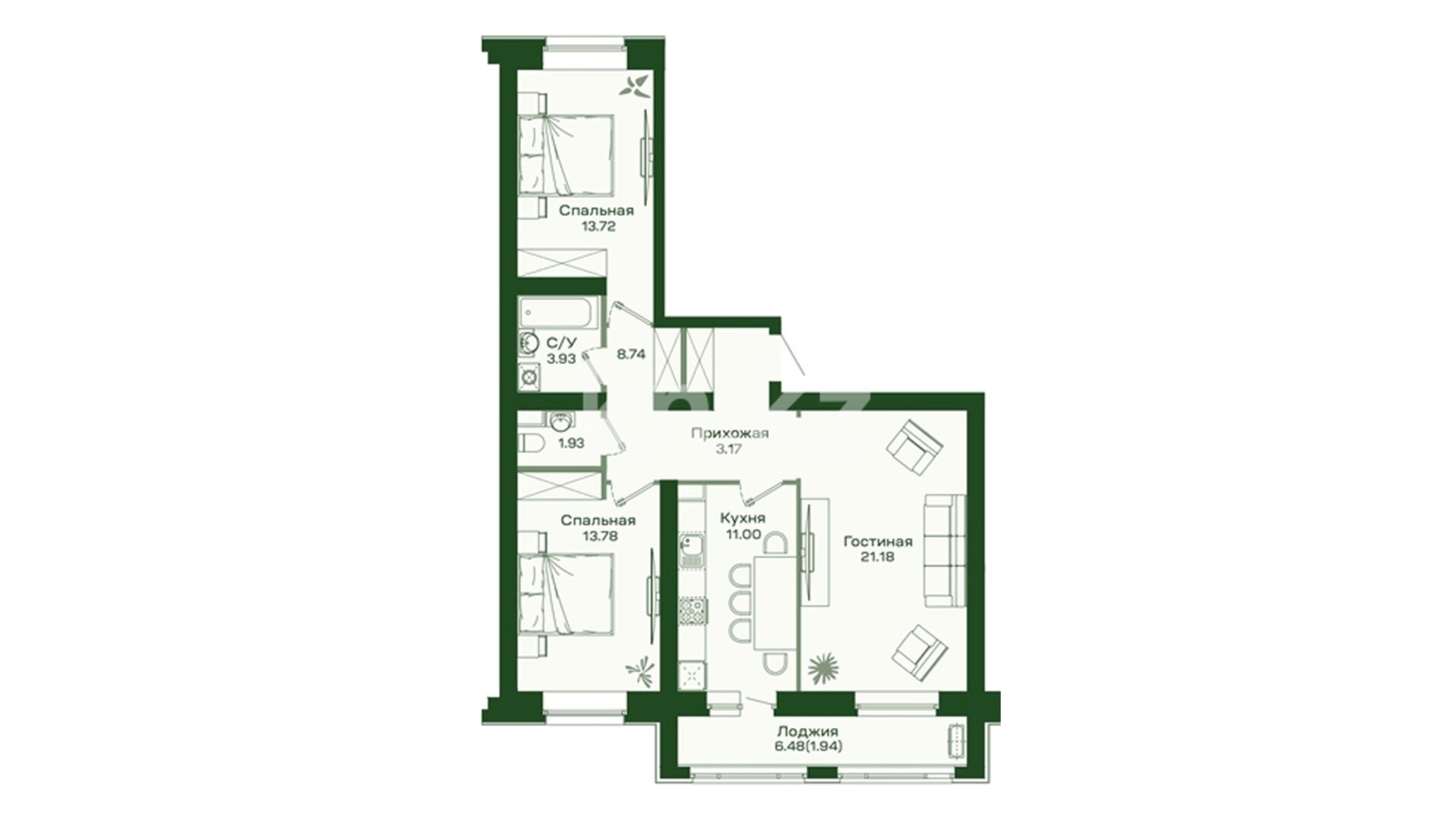 ЖК Sardar Compass, 3-комнатная, цена 45 252 300 ₸, 570 000 ₸&nbsp;/&nbsp;м²