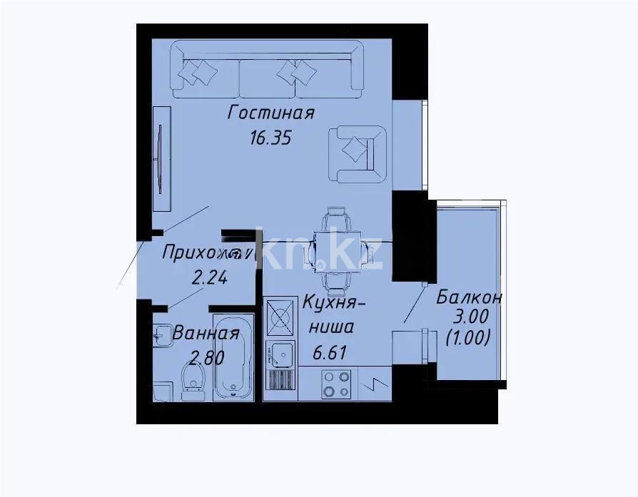 Продажа 1-комнатной квартиры, 29 м² в Астане