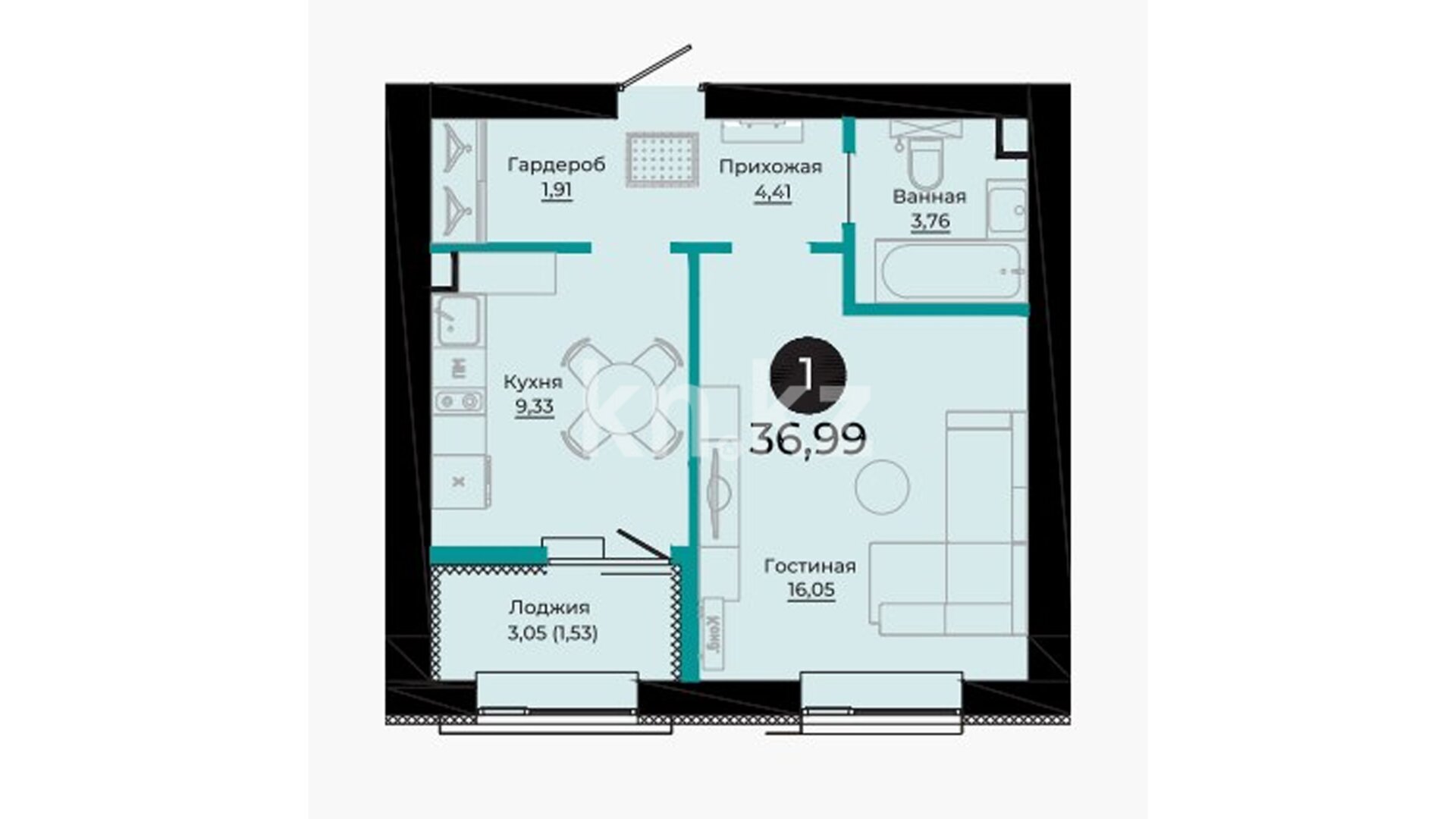 ЖК Dala Jusan, 1-комнатная, цена 28 297 350 ₸, 765 000 ₸&nbsp;/&nbsp;м²