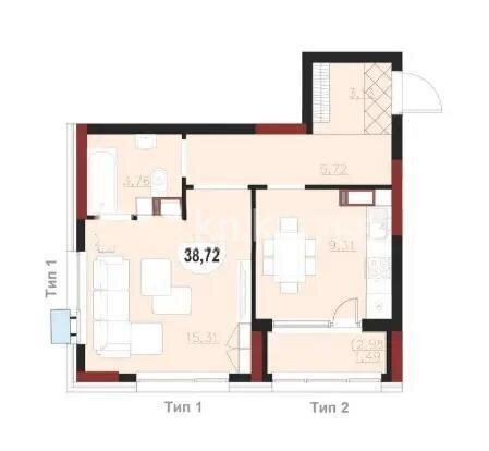 Продажа 1-комнатной квартиры, 38 м² в Астане