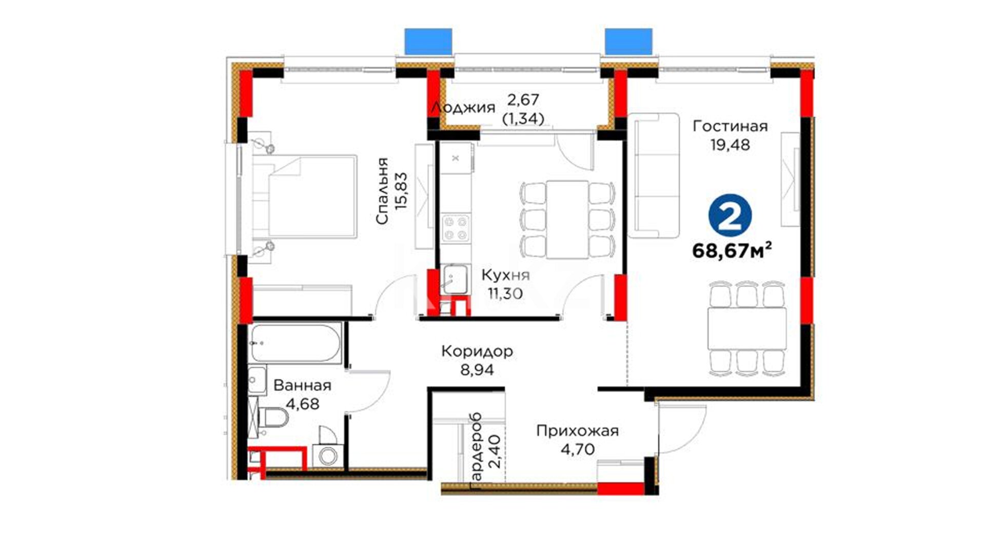 ЖК Bosaga, 2-комнатная, цена 40 515 300 ₸, 590 000 ₸&nbsp;/&nbsp;м²