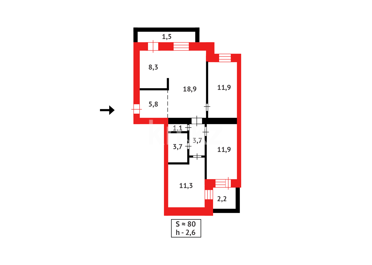 Продажа 4-комнатной квартиры, 80 м², пр. Бухар-жырау в Караганде - фото 13