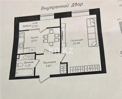 Продажа 1-комнатной квартиры, 46.57 м² в Астане
