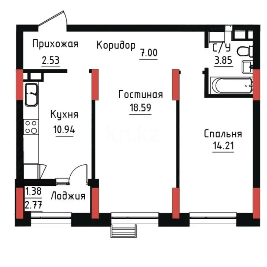 Продажа 2-комнатной квартиры, 58.8 м² в Астане