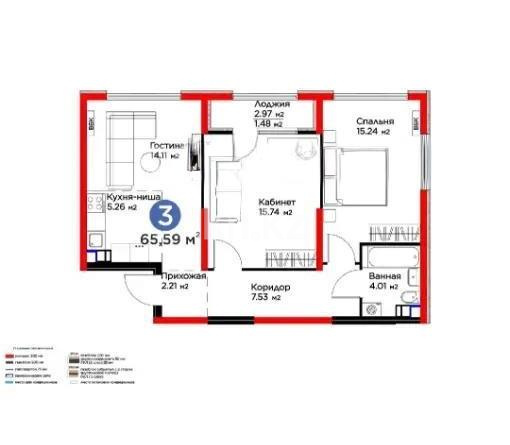 Продажа 3-комнатной квартиры, 65.59 м² в Алматы - фото 3