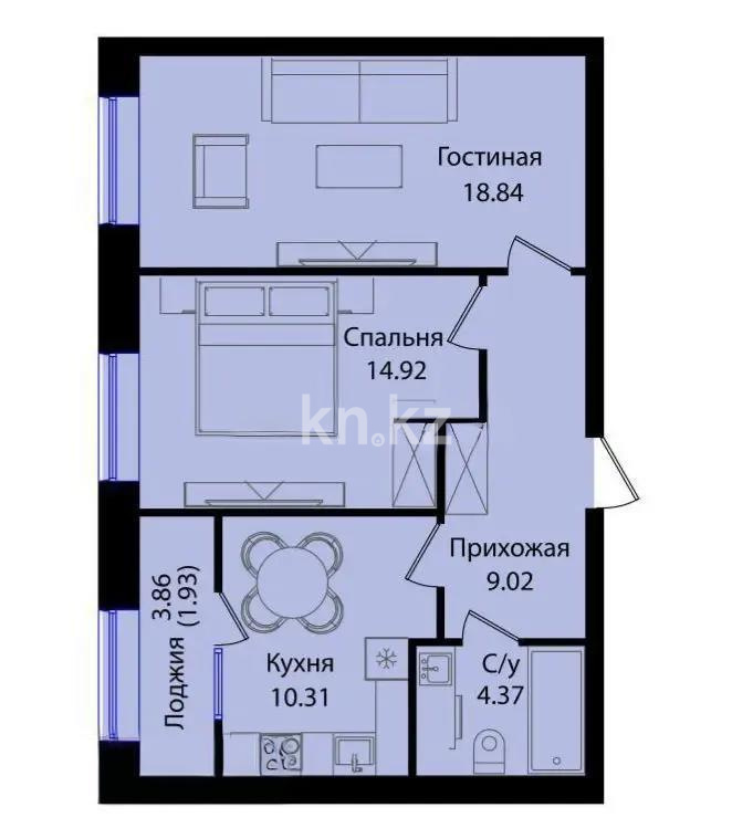 Продажа 2-комнатной квартиры, 59.39 м², ул. Е-15, дом  16 в Астане