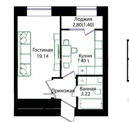 Продажа 1-комнатной квартиры, 39.08 м² в Астане