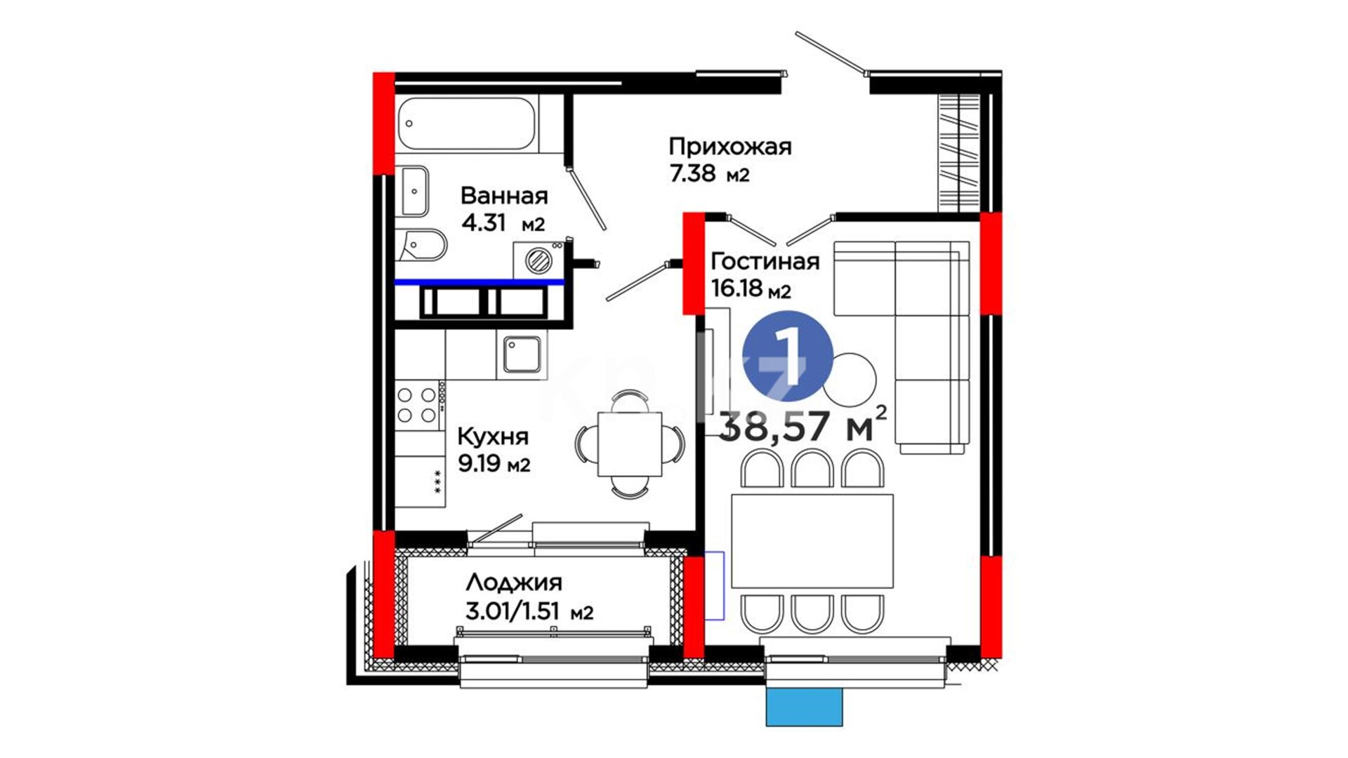 ЖК UIA. DARYN, 1-комнатная, цена 34 024 777 ₸, 882 157 ₸&nbsp;/&nbsp;м²