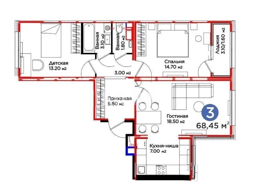 Продажа 3-комнатной квартиры, 68.45 м² в Астане - фото 8