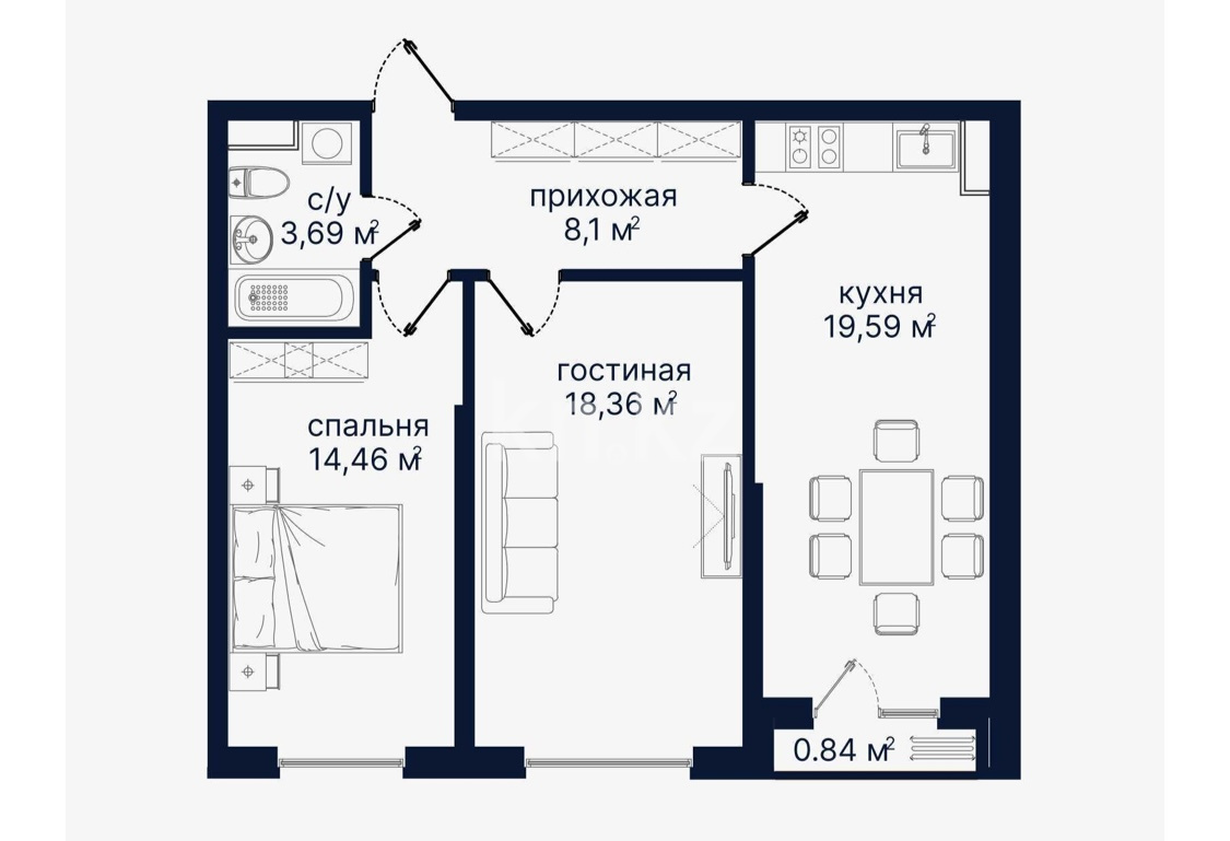 Продажа 2-комнатной квартиры, 66.37 м² в Алматы