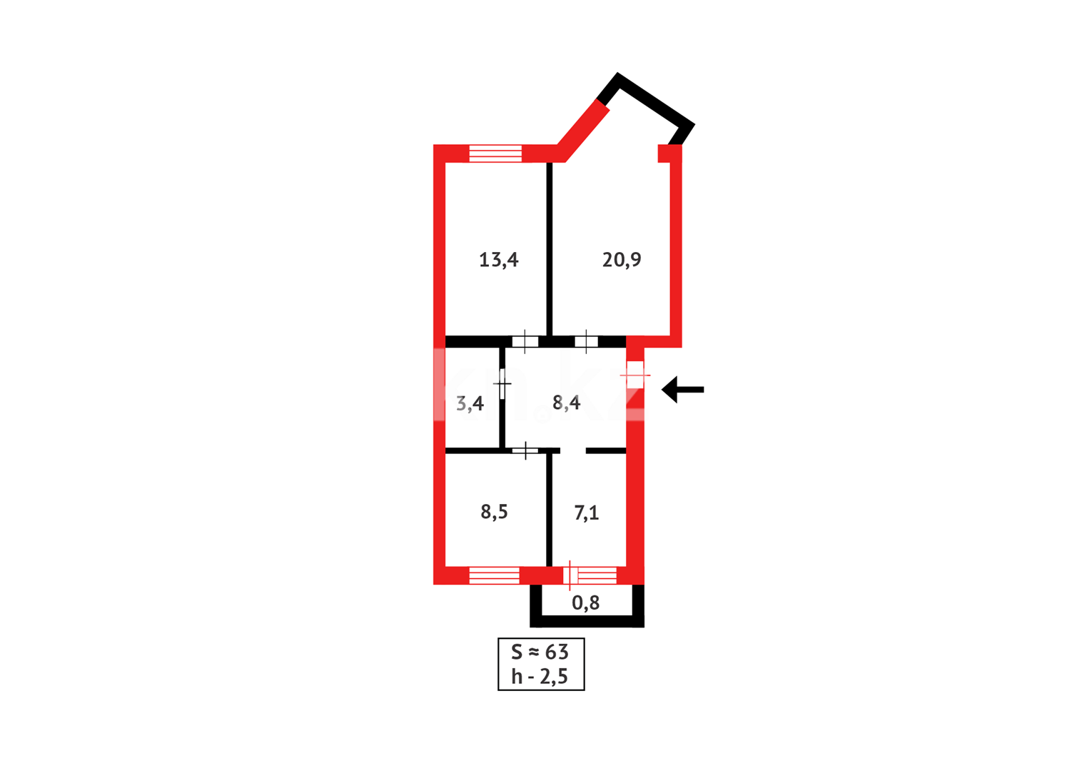 Продажа 3-комнатной квартиры, 62 м² в Караганде - фото 15