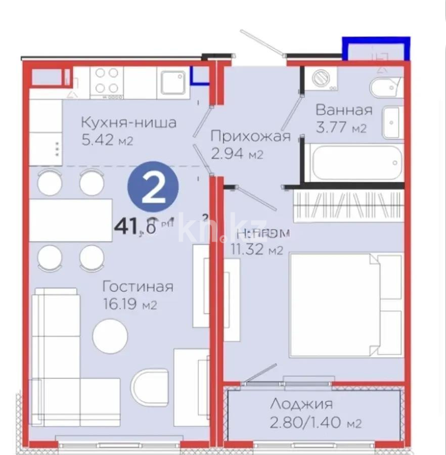 Продажа 2-комнатной квартиры, 41 м² в Астане